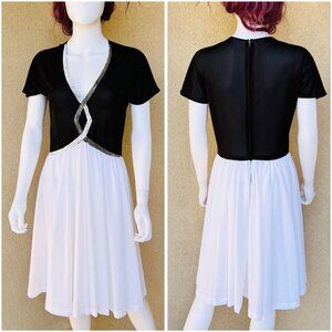 Vintage 80s Does 40s Color-Block Beaded Cocktail Dress